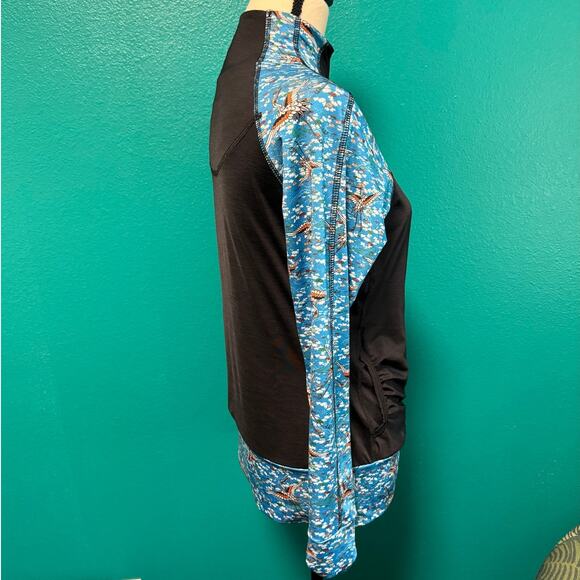 Eleven by Venus Williams Activewear Jacket Black Rouched Blue Crane Print Small - Picture 3 of 12